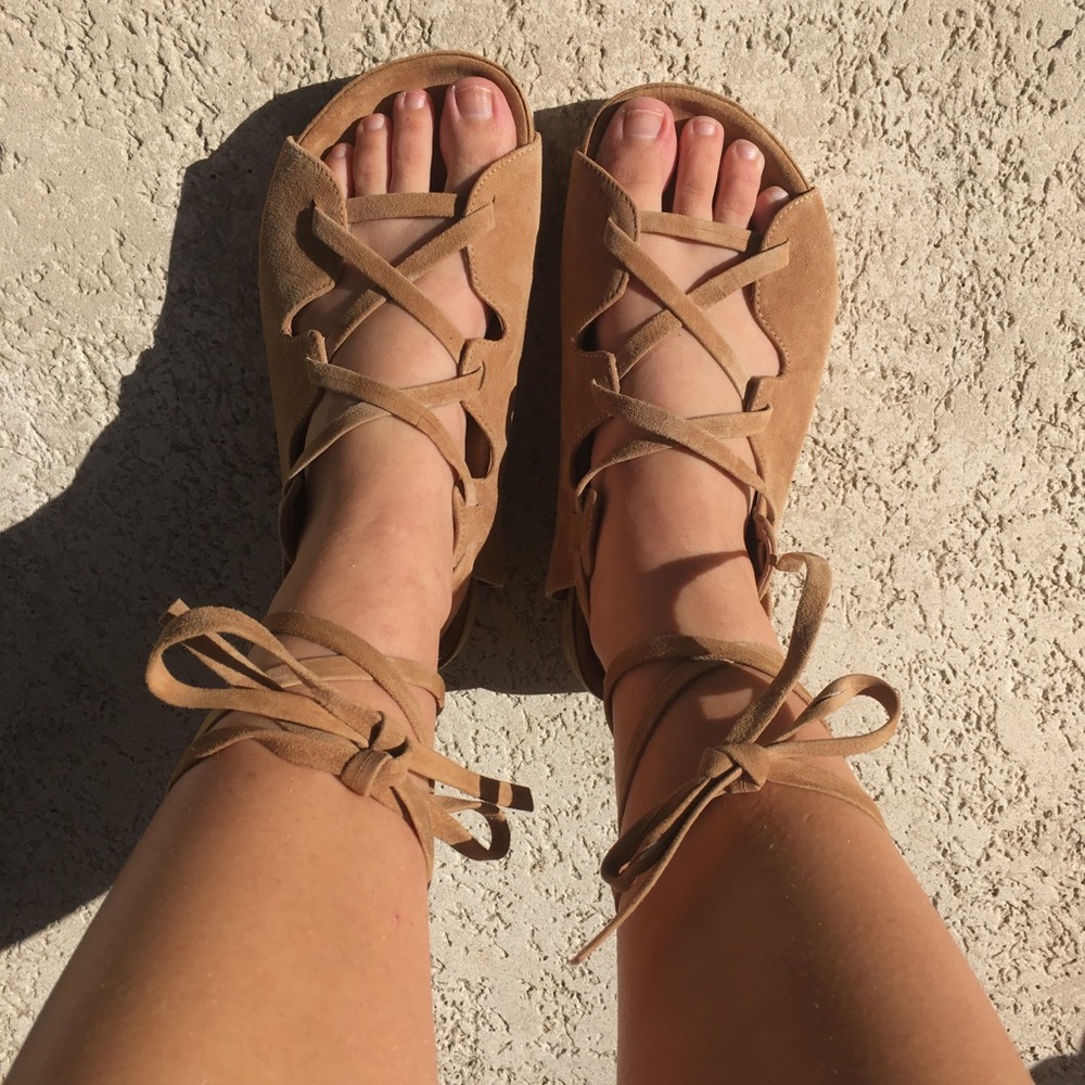 Jeffrey Campbell camel colored suede sandals